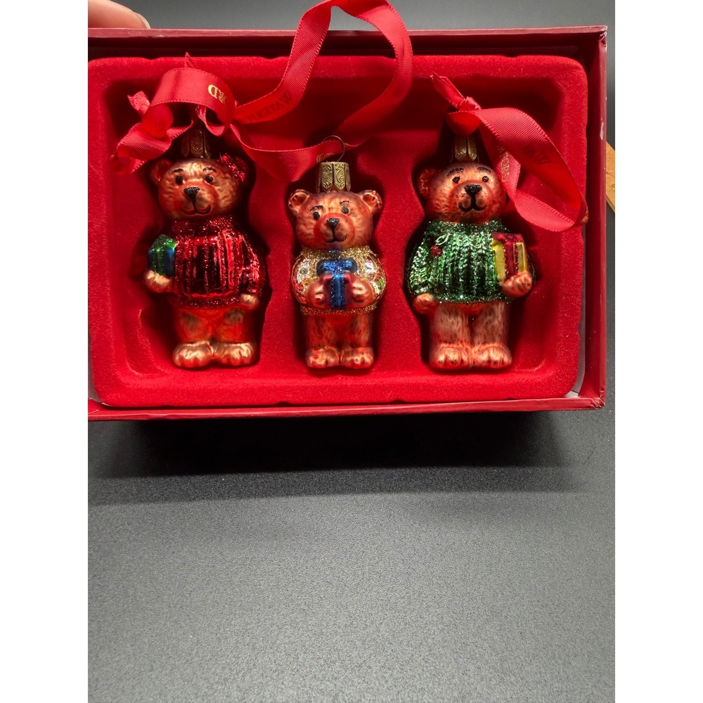 Waterford Holiday Heirlooms Glass Teddy Bear‎ Christmas Ornaments Set of 3 Boxed